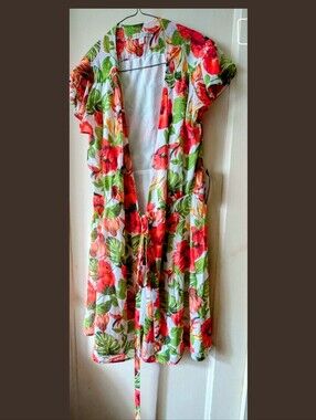 Floral Kimono with Red and Green Pattern
